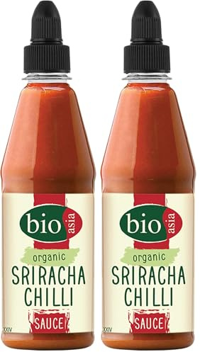 BIOASIA Bio Sriracha Chilisauce, Feurig scharfe Sauce aus roten Chilischote, zum Verfeinern von Wok-Gerichten, Reispfannen & Bratnudeln - 1 x 200 ml (Packung mit 2)