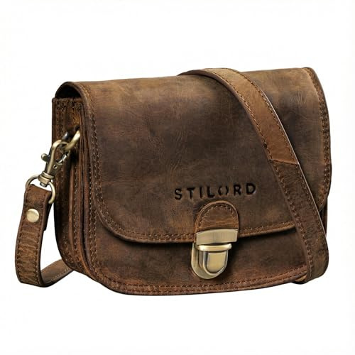 STILORD Maribel Mini Umhängetasche Damen Leder Handtasche Klein Echtleder Clutch Damentasche Vintage Ledertasche Crossbody Bag Schultertasche mit Abnehmbaren Gurt Farbe:schwarz