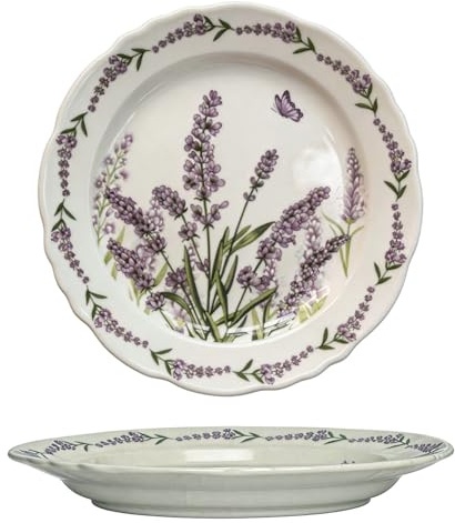 Lot de 2 Assiettes Lavande 21cm,Assiettes à Dessert en Céramique,Assiette Petit Déjeuner,Assiette à Gâteau,Assiette Fleurie Provence Vintage,Motif Floral,Micro-Ondes,Lave-Vaisselle,Assiette Française