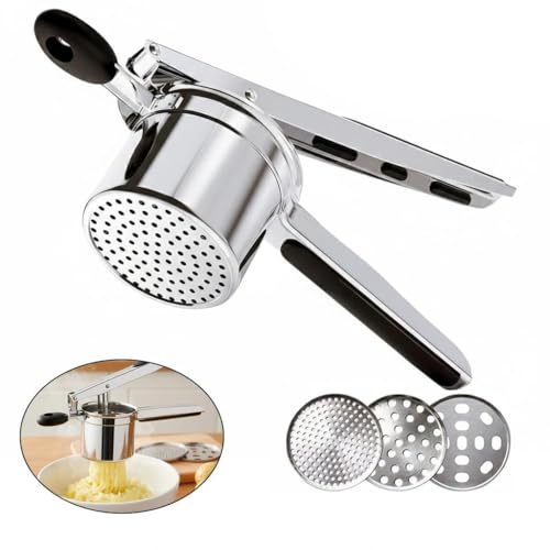 Potatismoser, potatispress, med 3 utbytbara silar, spätzlepress rostfritt stål för krämig potatismos, grönsaksgröt, spätzle och livsmedelsrecept