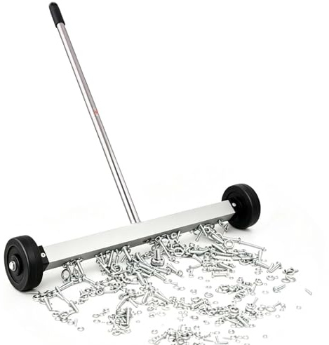 Barredora Magnética de 17-Inch con Ruedas, Mango Ajustable Capacidad de 4 kg, Barredora Herramienta Recogida Magnética Telescópica, para Recoger Clavos, Barredora Magnética para Construcción