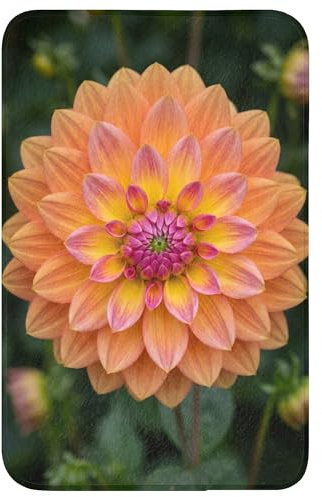 OnlyWow© Badteppich Badezimmerteppich Badematten & Badteppiche | 50x80 cm - Rechteckig - Duschvorleger Deko Badezimmer Bathroom Accessories Dahlie - Blume - Orange
