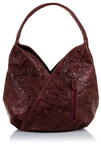 FIRENZE ARTEGIANI. Handtasche aus echtem Leder für Damen, mit Blumenmotiv, Boho-Tasche, hergestellt in Italien, italienisches Leder, 33 x 33 x 18 cm, Farbe: Granatrot, granatrot, Hobo