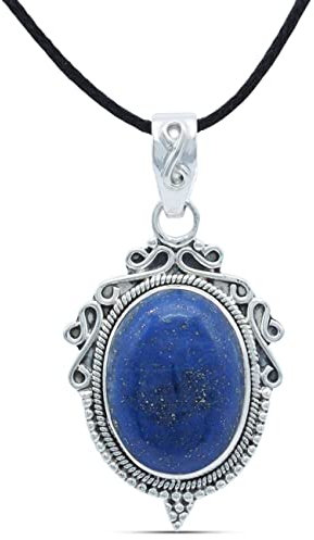mantraroma Kettenanhänger 925 Silber Lapis Lazuli blauer Stein Edelstein Kettenanhänger Damen Sterling Silber Halskette Anhänger Geschenk (MAH-124-06)