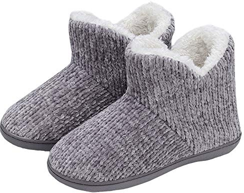 TUOBUQU Women Warm Bootie Slippers Winter Booty Slippers Grey M
