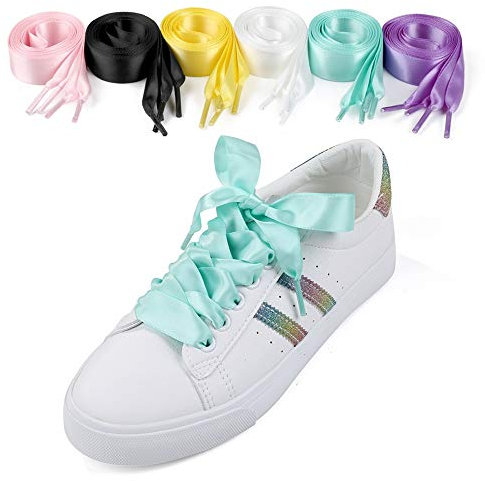 Crazy-M 6 Paires de Lacets en Satin Larges et Plats pour Dames, Filles, Enfants et Adultes - Imperméables pour Course à Pied, Baskets, Formateurs et Bottes
