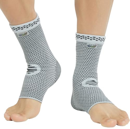 Neotech Care Ankle Support Sleeve - Bamboo Fiber Knitted Fabric - Light, Elastic & Breathable - Medium Compression - Right or Left Foot, Men, Women (Grey Colour, Size XS, 1 Pair)