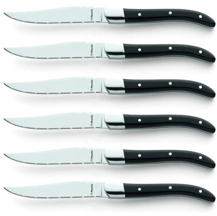 Amefa Premiere ROYAL STEAK Steakmesser-Set | 6-teilig | schwarz | mit Wellenschliff | 3-fach genieteter Acryl-Griff | Steakmesser Set in edlem Holz-Etui | 13/0 Klingenstahl | Grill Zubehör