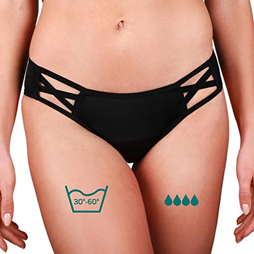 Taynie Woman Periodenunterwäsche mittel Starke Blutung - Periodenwäsche - Menstruationsunterwäsche - Periodenslip - ersetzt 2 Tampons, Tragedauer bis 12 Std, waschbar bis 60°C (42, Schwarz)