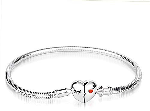 Gnoce Sterlingsilber Armband Liebe dein Lächeln Schlangenkette Charm Bettelarmband mit Herzverschluss für Damen Herren (22)