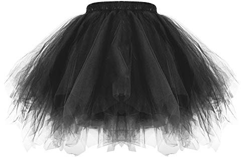 MEOKEY Damen tütü Rock 50er 80er Rockabilly Petticoat Kurz,Tüll Ballett Tanzkleid Unterrock Cosplay Ballkleid,Schwarz - XL