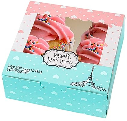 15 Stück Cupcake Boxen für 4 Cupcakes mit Fenster, Muffin Transportbox aus Pappe, Cupcake Transportbox Kuchenbox Pappe, Gebäckkarton Geschenkverpackung für Muffins Cupcakes Kekse Gebäck, Paris Design