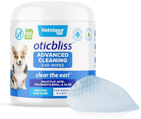 Toallitas Oticbliss Avanzadas para Limpieza Oídos Perros/Gatos, Control Olor y Cera con Aloe Vera, Secante y Vitamina E, Limpian Oído. 100 toallitas
