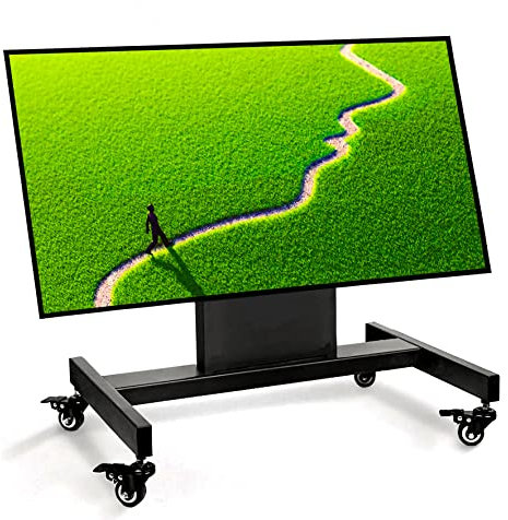 Nuwovwo Rolling TV Stand, Mobile TV Cart, Low Profile Floor Confidence Monitor Cart for 32-75 inch Screen, Height Adjustable, 90°Adjustable Viewing Angle