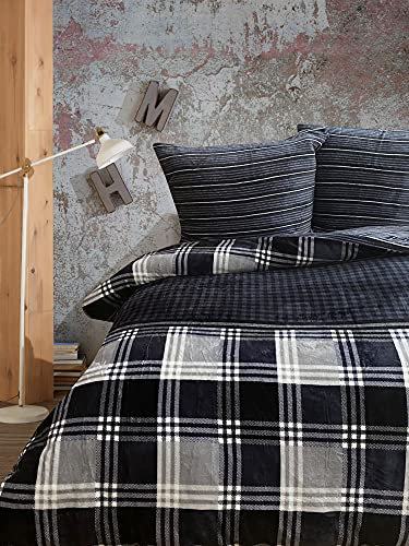 Leonado Vicenti 4 TLG Teddy Plüsch Bettwäsche 135x200 cm Winter Cashmere Touch Thermo Fleece Wendebettwäsche Karo