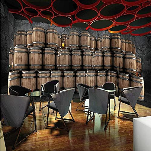 Europäische und amerikanische Alte Eichenfässer Weinkeller 3D Fototapete Beer Bar Wine Winery Decor Hintergrund Tapete 3D Wandbilder 430cm(L)×300cm(H)