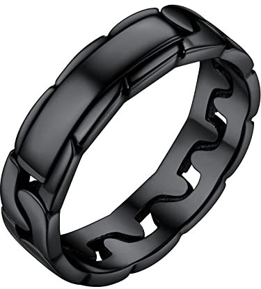 FOCALOOK Damen Partnerring Schwarz Ehering Verlobungsring 4mm breit Trauring Antragsring Panzerkette Design Hochzeit Verlobung Modeschmuck für Frauen Größe 54 (17.2)