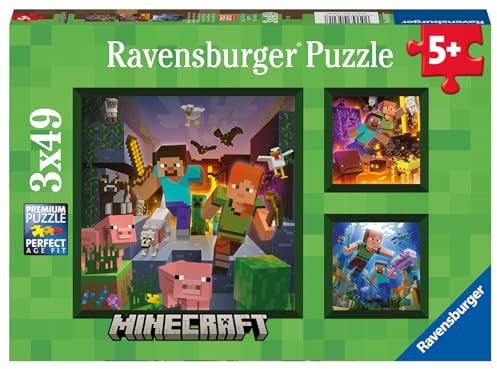 Ravensburger Kinderpuzzle 05621 - Minecraft Biomes - 3x49 Teile Minecraft Puzzle für Kinder ab 5 Jahren