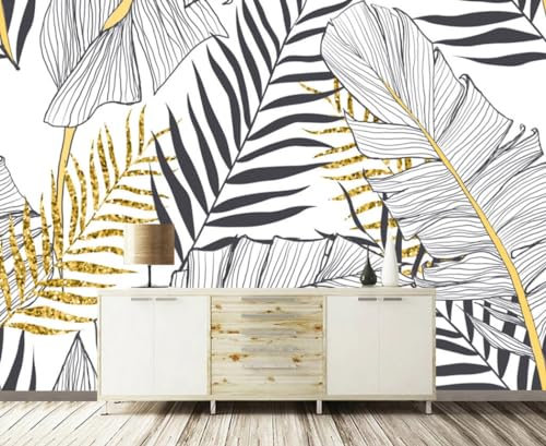 MIWEI Wallpaper Papier Peint Panoramique Palmier Feuille De Bananier Noir Et Blanc Papier Peint Nature Intissé Murale Chambre Salon -MIWEI Wallpaper-031-350cmx256cm