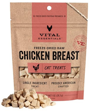 Vital Essentials Freeze Dried Cat Treats | Chicken Breast, Single Ingredient | Premium Quality | Grain Free, Healthy Treats for Cats, 1 oz Bag