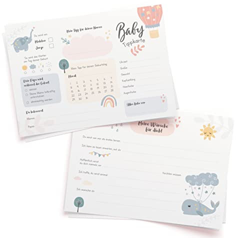 sole d'oro Designs 10 Stk. Baby Shower Tippkarten 'Ballon'
