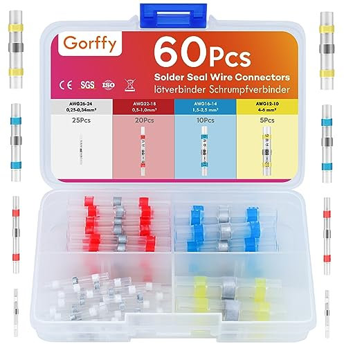 Gorffy 60 Stück Lötverbinder Set, Lötverbinder mit Schrumpfschlauch, KFZ Kabelverbinder Wasserdicht für Automobil und Marine