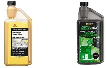 SIKA MaxMix Colour - Concentrated Cement Colorant for Mortars, Rendering, Concrete and Pointing - Yellow - 1 Litre & Everbuild Opti-Mix Super Concentrate Cement Colourant, Black, 1 Litre