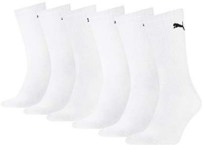 PUMA unisex Sportsocken Tennissocken Freizeitsocken Sport Crew 7312 6 Paar, Farbe:Weiß, Menge:6 Paar (2x 3er Pack), Größe:43-46, Artikel:-300 white