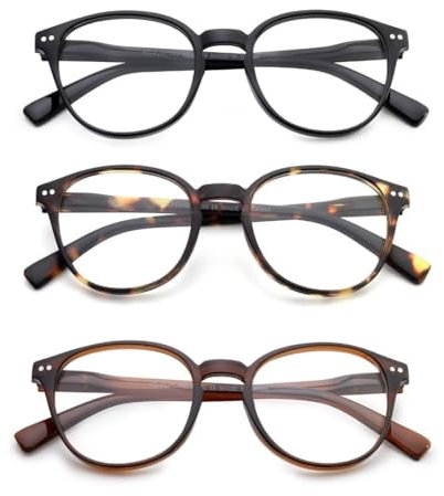 OuShiun Lesebrille Blaues Licht Blocking, Frühling Scharniere Runde Gläser für Männer Frauen Leichter Rahmen/Anti Blendung/Anti Eyestrain (Schwarz/Schildkröte/Braun,2.0)