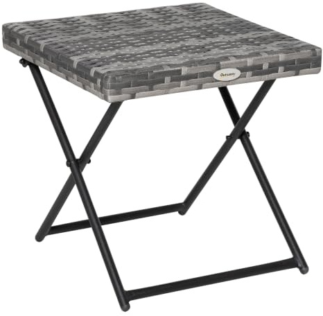 Outsunny Tavolino da Giardino Pieghevole Salvaspazio 40x40x40cm Grigio | in Rattan Sintetico e Acciaio, Tavolino da Balcone