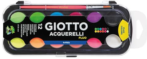 GIOTTO Acquerelli Fluo - Boîte 12 pastilles de gouache fluo + 1 pinceau