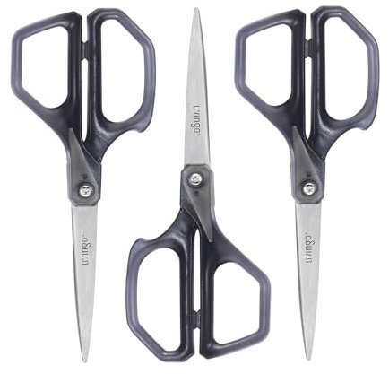 LIVINGO Acrylic Office Scissors Set - Comfort Grip Stationery Shears for School Home Craft - Ultra Sharp Stainless Steel Heavy Duty Blade Cutting Wrapping Paper Photos Ribbons Fabric Material, 3 Pack