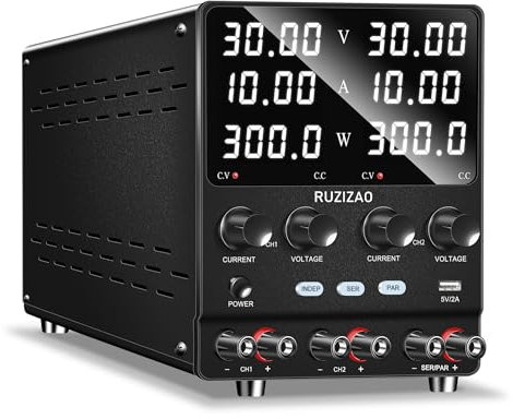 RUZIZAO 4 en 1 Fuente de Alimentación 30V 10A, Corriente y Potencia de 4 Dígitos Conversión Serie/Paralelo 30V 20A/60V 10A Fuente de Alimentación de Alta Potencia Ajuste del Codificador