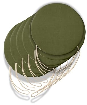 6 runde Sitzkissen für Küchenstühle mit abnehmbaren Bezügen, Sitzkissen für Wohnzimmerstühle - Stuhlkissen mit Bändern, hergestellt in Italien - Dicke 3 cm - Heimdekoration (Khaki, Durchmesser 40 cm)