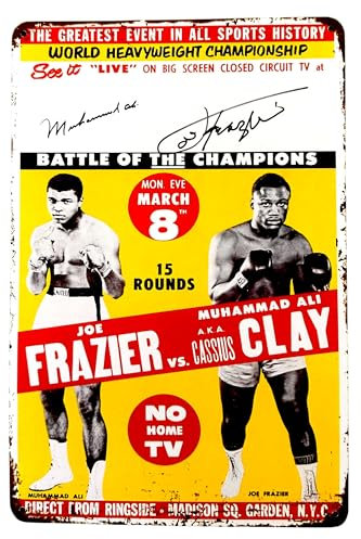 DiiliHiiri Poster Vintage Boxing Poster Muhammad Ali vs. Joe Frazier 1971 Metall Vintage DiiliHiiri Poster 30 x 20 cm Geschenk für Box-Fans (2635-303)