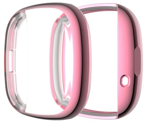 Hülle für Fitbit Versa 3/Sense Schutzfolie Schutzhülle, Silicone TPU Displayschutz Case Cover, Anti-Kratz Anti-Staub Schutz Gehäuse für Fitbit Versa 3/Sense (Pink)