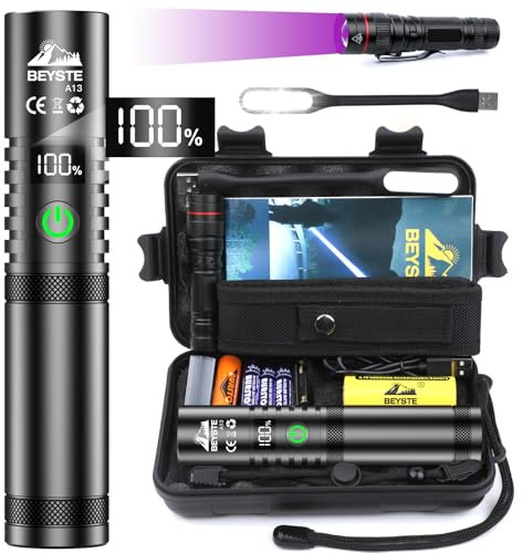 BEYSTE Taschenlampe LED Aufladbar, LED Taschenlampe Extrem Hell 1000000 Lumen, Taktische Taschenlampe USB, Starke Taschenlampe mit Holster, Sehr Helle Taschenlampe Batteriebetrieben für Outdoor