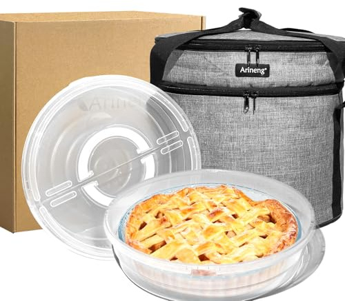 Arineng Kuchenträger aus Kunststoff, 2 Stück, isolierte Tasche, Kuchenträger mit Deckel und Griff, für den Transport von 3 Kuchen/Thanksgiving Day (grau, 2 Kuchenträger 27,9 cm)