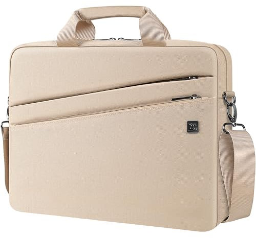 DOMISO Sacoche Ordinateur 15-15,6 Pouces Pochette PC Portable Sac Bandoulière Professionnel Anti-Choc pour 15.6 Lenovo IdeaPad ThinkPad/HP Pavilion ENVY 15 / Dell XPS 15 / MacBook Pro 16, Beige