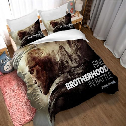 Ste-X Gears of War-Bettbezugset Aus 100% Reiner Baumwolle Mit Verstecktem Verschluss, 3-teiliges, Weiches Wohnaccessoire-Bettset Mit 1 Bezug Und 2 Kissenbezügen (GOW 03,135x200cm)