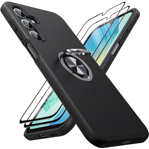 AOUIA für Samsung Galaxy A16 Hülle mit 2 Stück Schutzfolie, 360 ° Drehbare Ständer, Sturzschutz, Stoßfestes Hülle für Samsung Galaxy A16 5G/4G, Schwarz