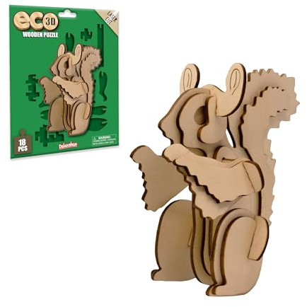 Eco 3D Holzpuzzle - Eichhörnchen von Deluxebase Tierthema DIY 3D Puzzle Bastelset Nachhaltiges Holz Wildtier Spielzeug Perfekte Modellbausätze für Lernspielzeug und Kinder Party Favors