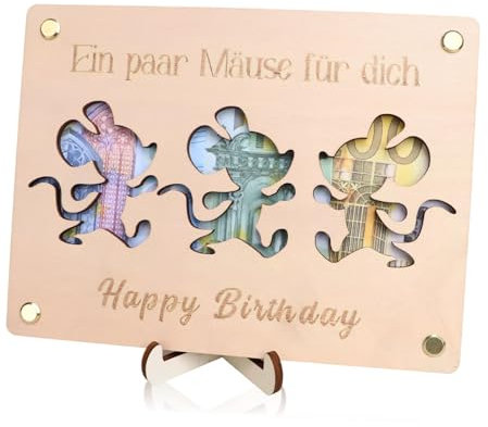 Geldgeschenke Geburtstag,Geburtstagskarten aus Holz,Mäuse Geldgeschenk,Grußkarte Geld Clip Dual-Use kreatives Geschenk, Wunscherfüller Geldgeschenk