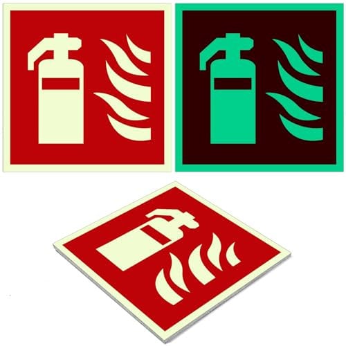 8 Stück Feuerlöscher Schild (15 x 15 cm) – Selbstklebend, nachleuchtend, starke Haftung – PVC Hinweisschild Hochwertige Brandschutzzeichen, gut sichtbar im Notfall