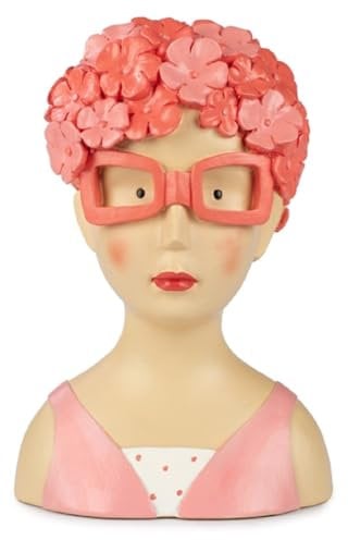ETC Baden Import Ladykopf Dekokopf Dekobüste Dame mit Pinker Blütenkappe und Pinker Brille