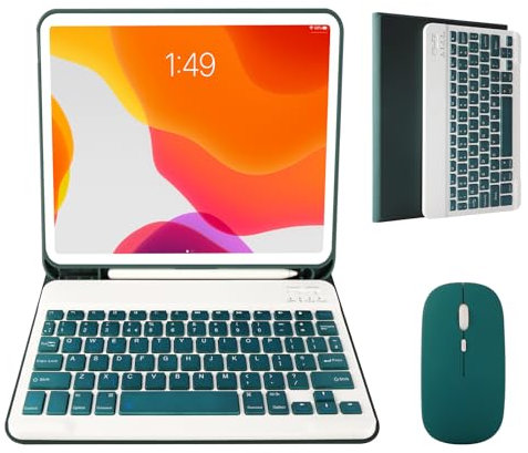 Nsyee 10.2&10.5 Inch Keyboard Case with Mouse Compatible with 10.2 9th 2021/8th 2020/7th Gen 2019, iPad Air 3 2019, 10.5 iPad Pro 2017, Slim Detachable Bluetooth UK Layout Keyboard, DarkGreen