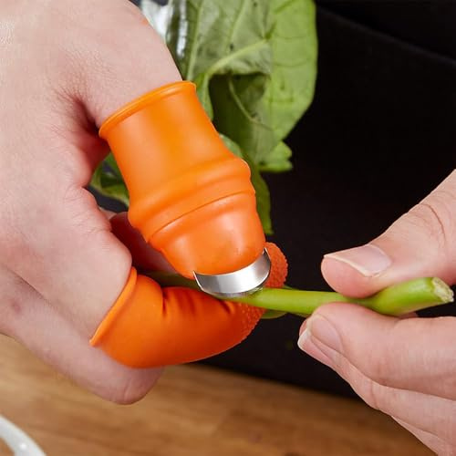 6-teiliges Silikon-Daumenmesser-Set, Gartenmesser, Pflückwerkzeug, Topfpflanzen-Trimmwerkzeug, Silikon-Daumen-Werkzeug für Obst und Gemüse, Finger-Handwerkzeuge (Orange)