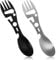2 Pack Stainless Steel Camping Sporks, Lightweight All in one Spoon Fork Knife with Serrated Edge On Forks Utility Functional Reusable for Camping Backpacking Hiking Travel Picnics (Black/Silver)