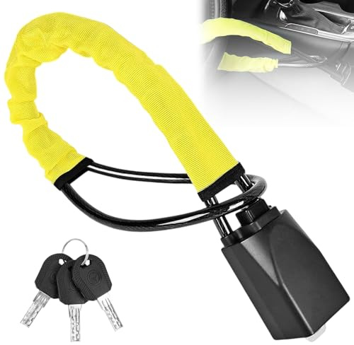 Antirrobo Volante Coche Universal con 3 Llaves, Bloqueo Volante Automóviles, Cerradura Cinturón, Dispositivo Candado Protección Seguridad para Camiones, SUV, Camionetas, Camper (Amarillo)