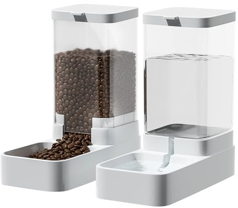 Katzennäpfe, Katzen- und Hundenäpfe, Schwerkraft-Futter- Wasserspender, automatisches Set, großes Fassungsvermögen 3,8 l, for Hunde, Katzen, Haustiere, Tiere, Weiß